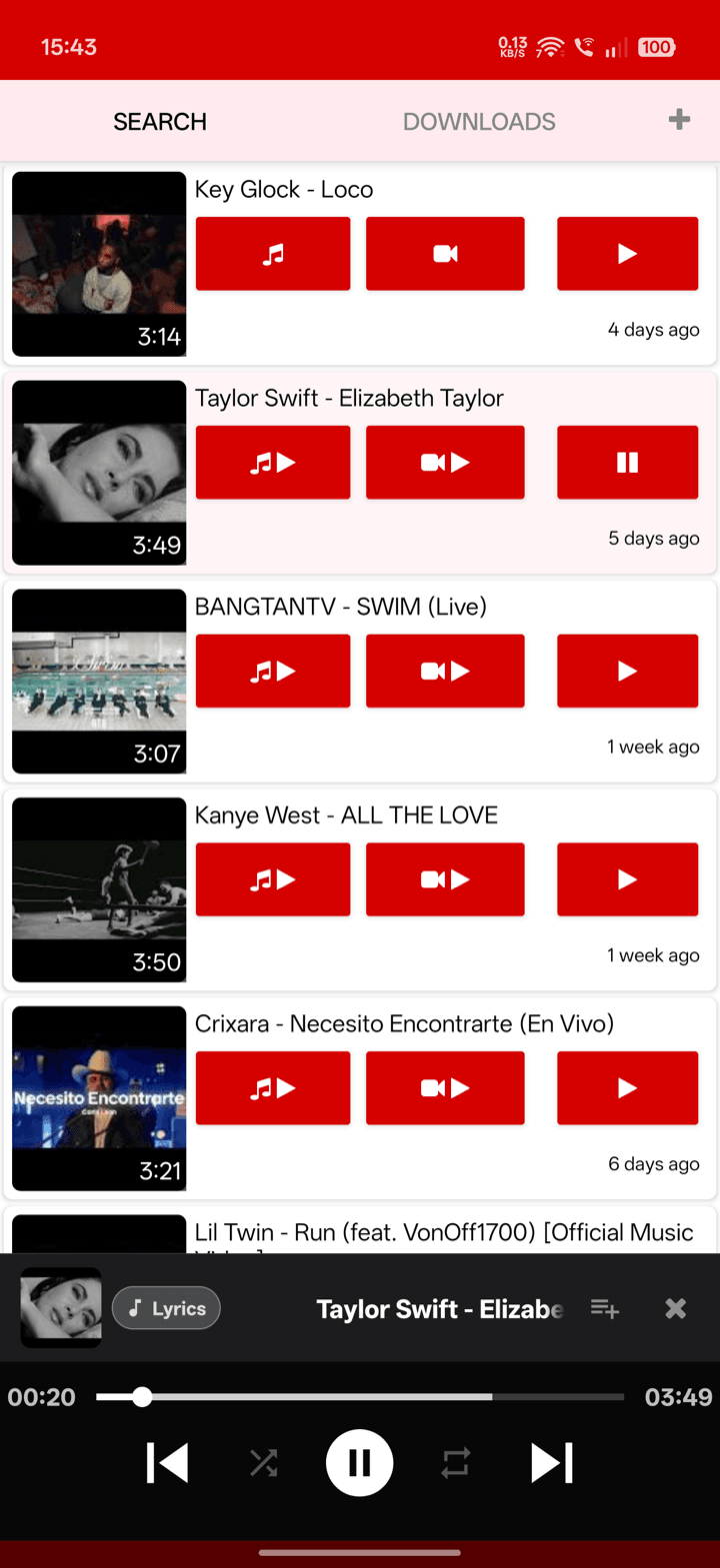 YT3 music player with playback controls