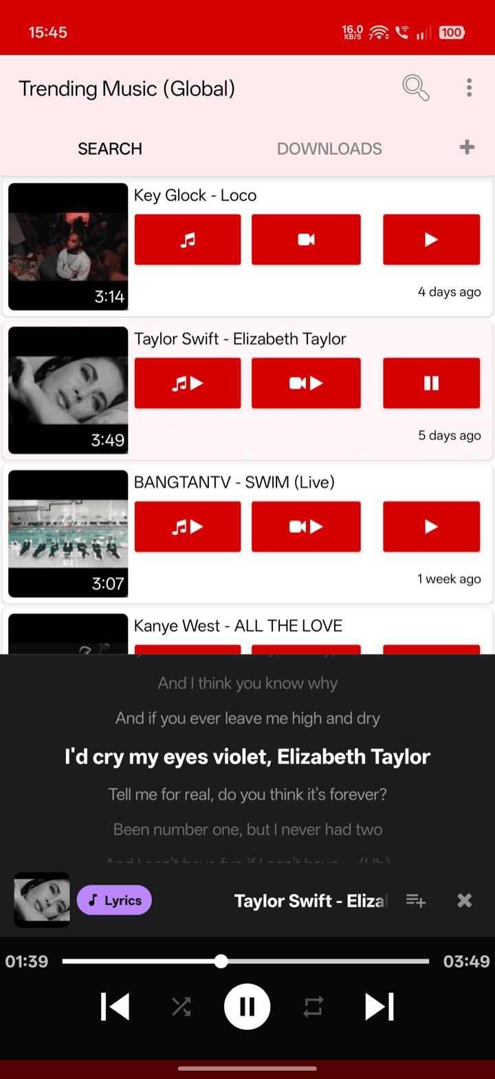 YT3 synchronized lyrics scrolling with music